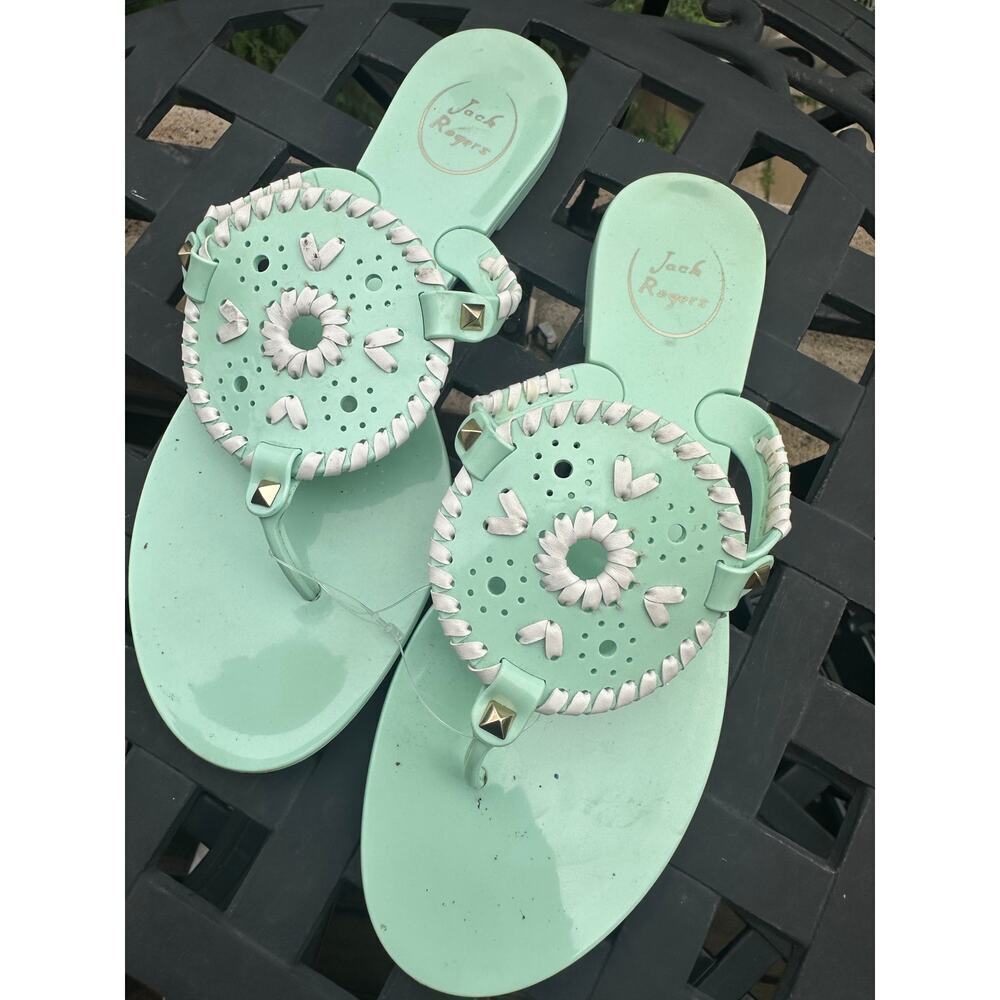 Jack Rogers Georgica Jelly Sandals Mint Green White Thong Slide Size 9 - Picture 2 of 4